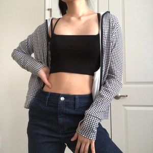 Gingham hoodie zip up